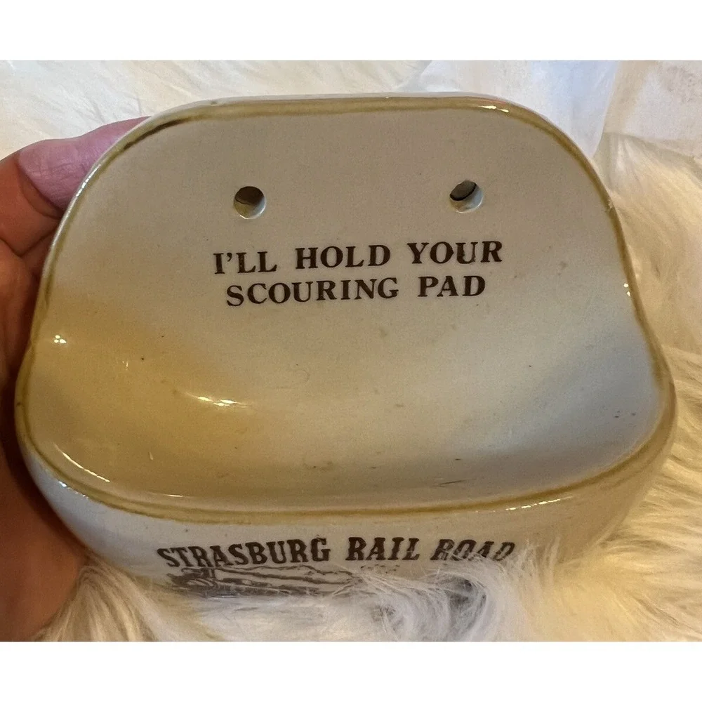 VTG Ceramic Strasburg Railroad Scouring‎ Pad Holder I'll Hold Your Souring Pad